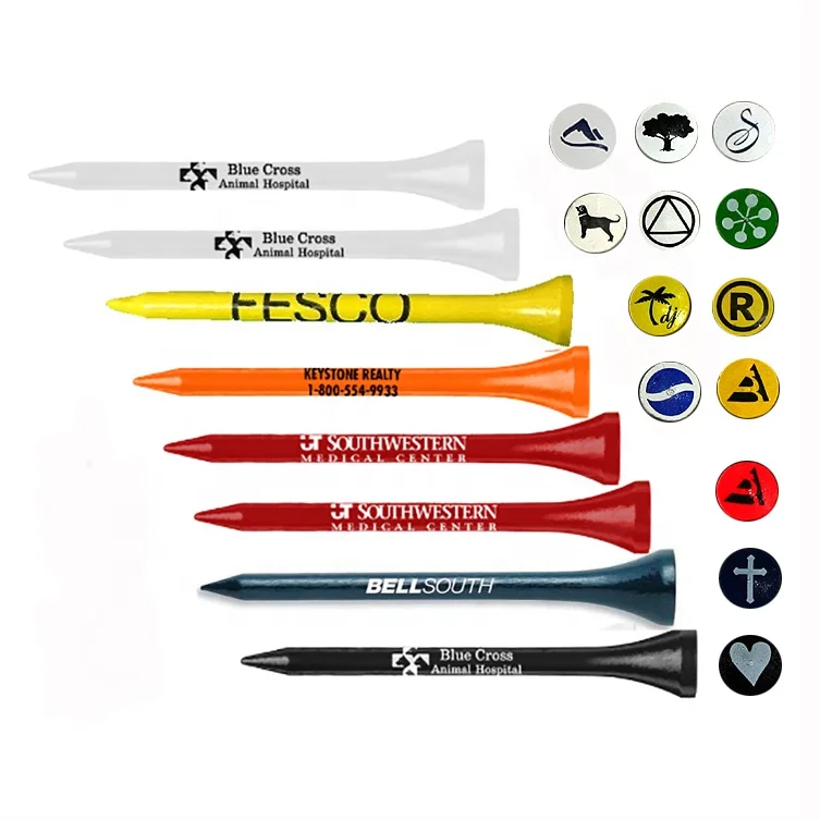 Custom Logo Printed Durable Bamboo Wooden Golf Pegs Colorful Golf Tees From China Manufacturer