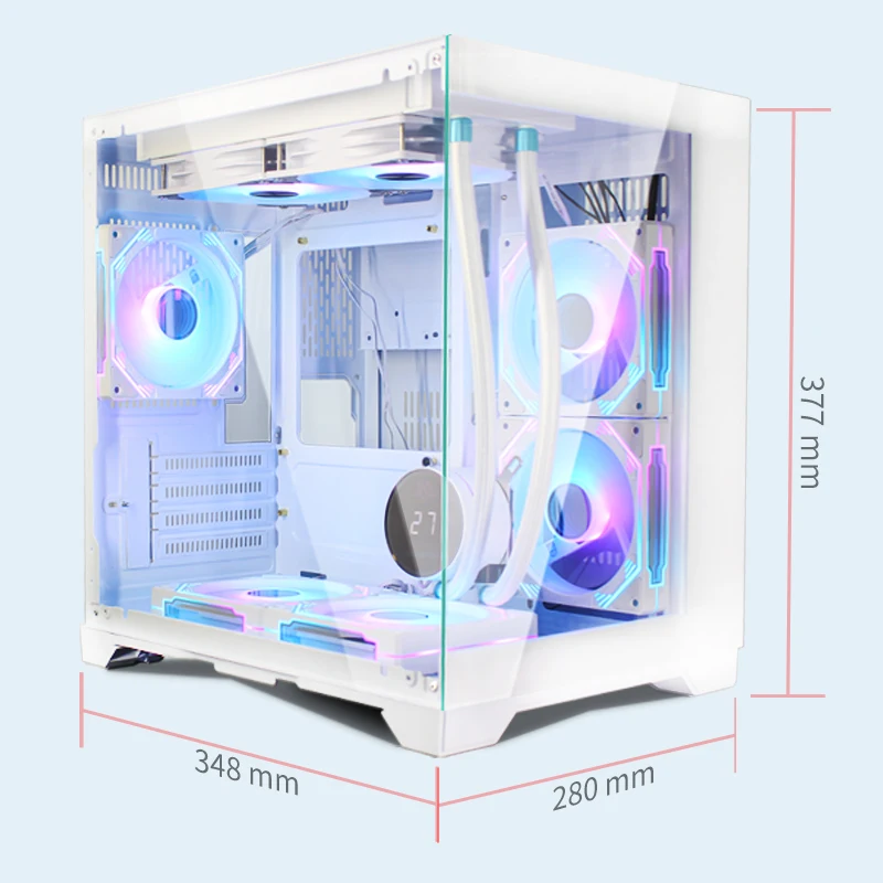 SNOWMAN Mid Tower Gaming PC Case Side Tempered Glass M-ATX ITX  Computer Case Supports To Top 240 Water Cooling With USB2.0 Port