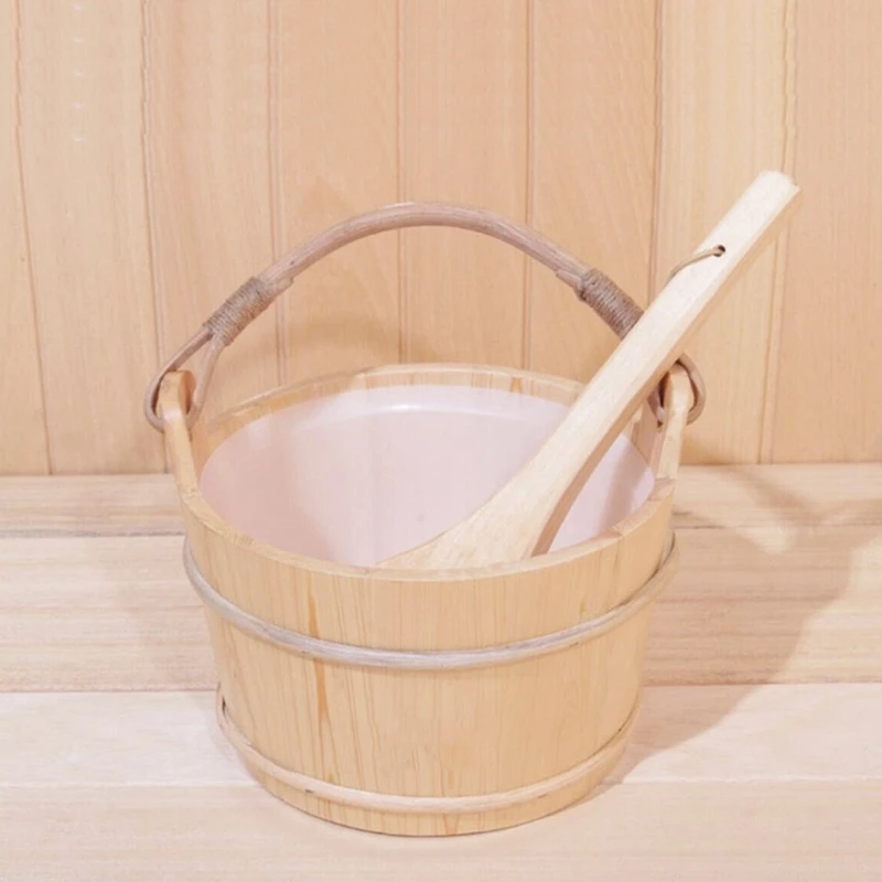 Sauna Bucket Ladle Woodenwater Wood Spa Bath Footscoop Set Bathing Tub Pail Shower Accessories