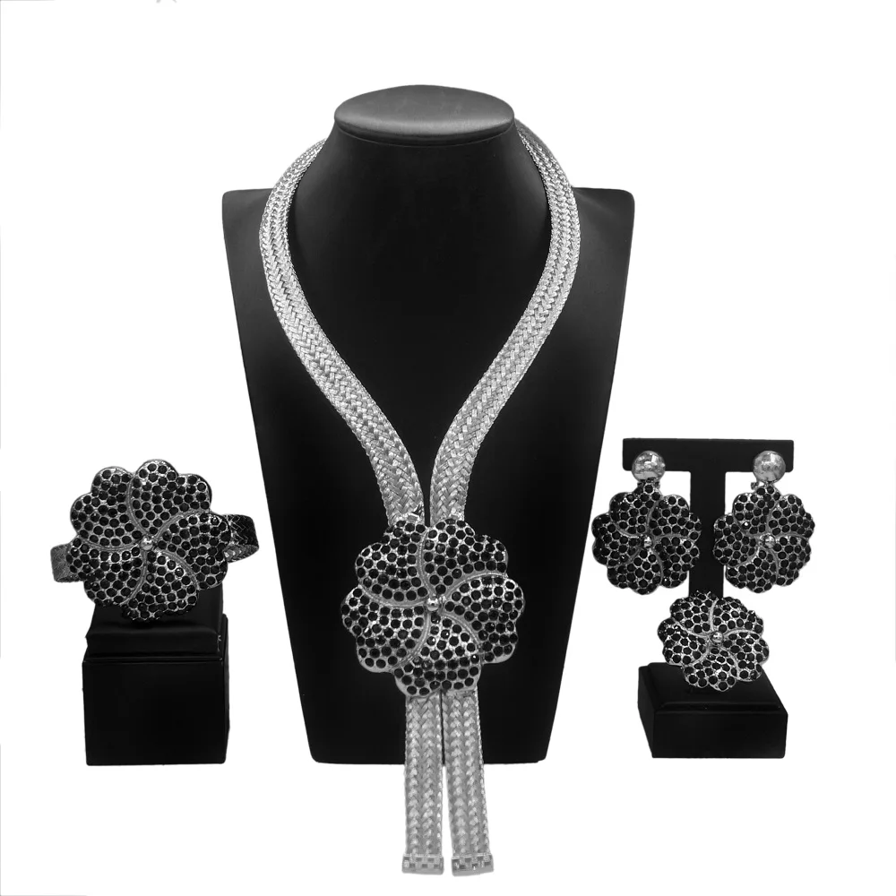 Yulaili latest new arrivals Exquisite Gold Plated Women fashion Pendant Necklace Bracelet Earring Ring Wholesale Jewelry Set