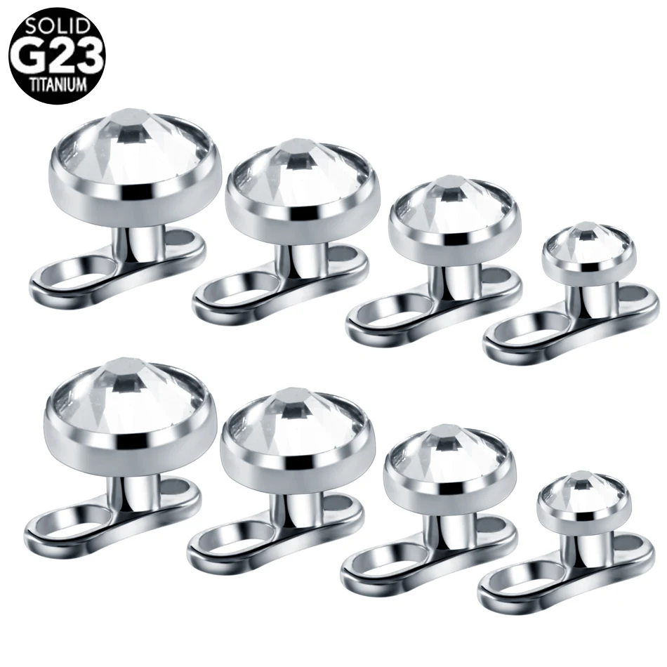 G23 Titanium Piercing Micro Dermal Anchor Base & Tops Skinner Diver Crystal Gem Head Implants Body Piercing Jewelry