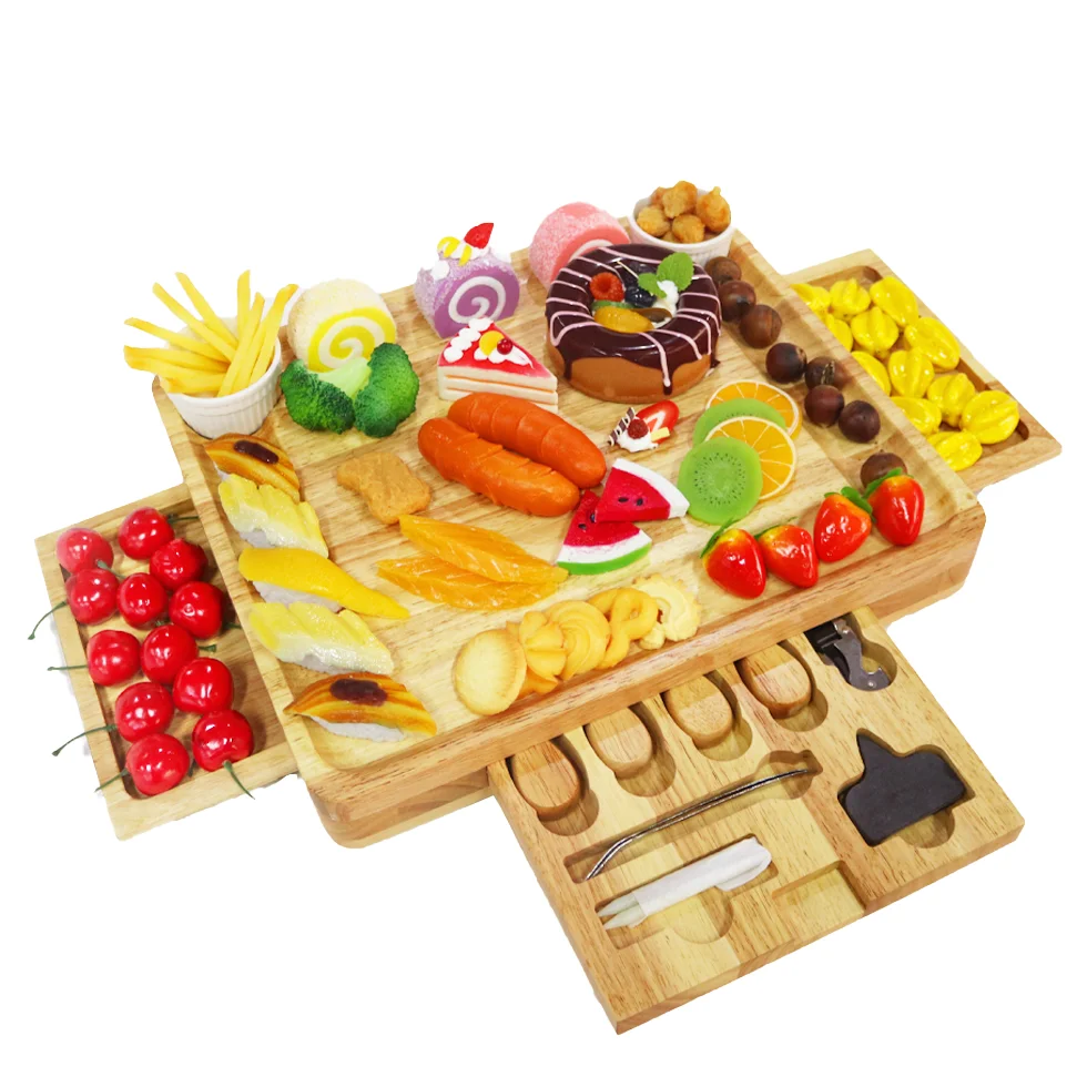 Amazon top seller 2022 home  kitchten With Slide Out Drawer Acacia Bamboo Cheese Board Charcuterie Platter