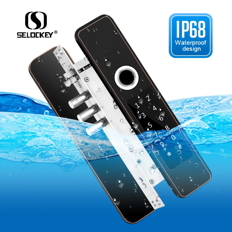  Selockey fl19 IP68 Водонепроницаемые алюминиевые ворота скольжения loc полностью автоматическое приложение TTLOCK WIFI отпечаток пальца умный алюминиевый дверной