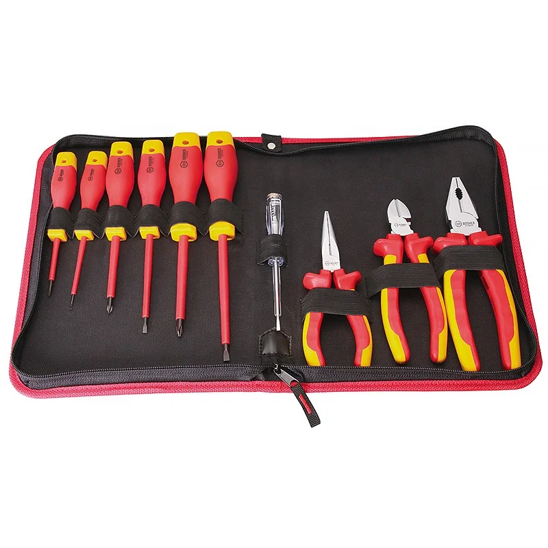 9PCS Auto Repair Tools  Electricians VDE Insulated Tool Set with pouch Pliers Screwdrivers