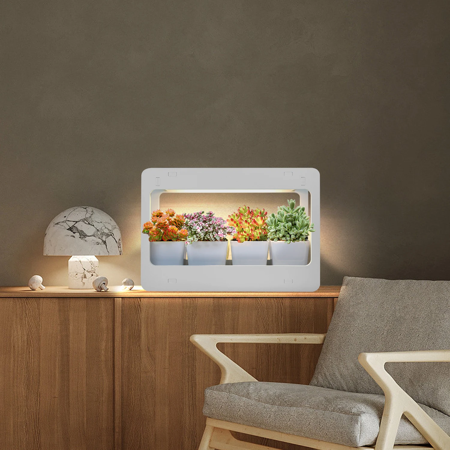 Indoor Herb Garden Kit White Grow Light Home Window Planter Kit for Herbs Succulents and Vegetables Plant Light