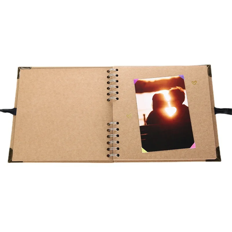 New Black 8 Inch DIY Photo Album 30 sheets Metal Retro Corner Kraft Paper Brown Photo Album Photo Scrapbook Handmade Gift Album