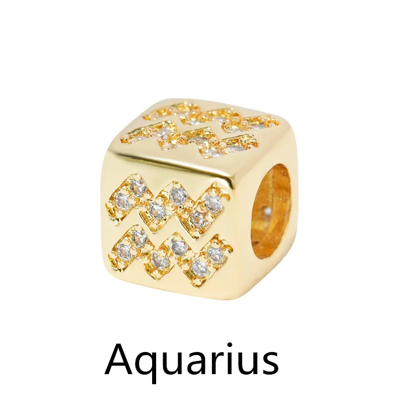 Wholesale Horoscope Jewelry Customized Diy Bracelet Square Spacer Bead Charm Gold Plated Bracelet Zodiac Sign Charms