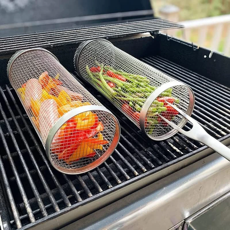 New customization round grill basket bbq wire mesh grill net for roasting meat