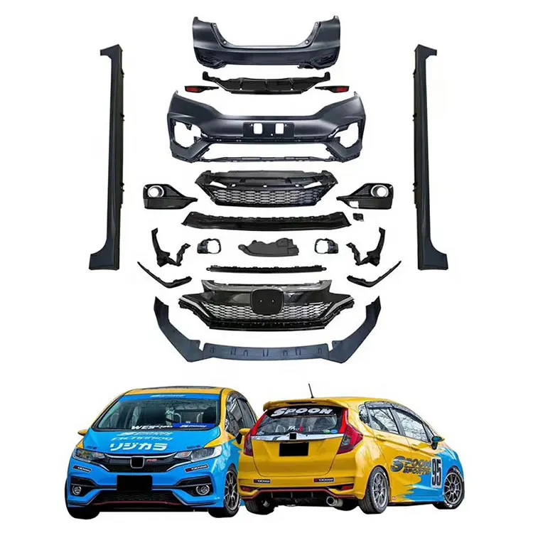 Auto Accessories Front Bumper Rear Bumper Side Skirts Spoiler Car Body Kit For Honda FIT GK5 RS 2014-2021