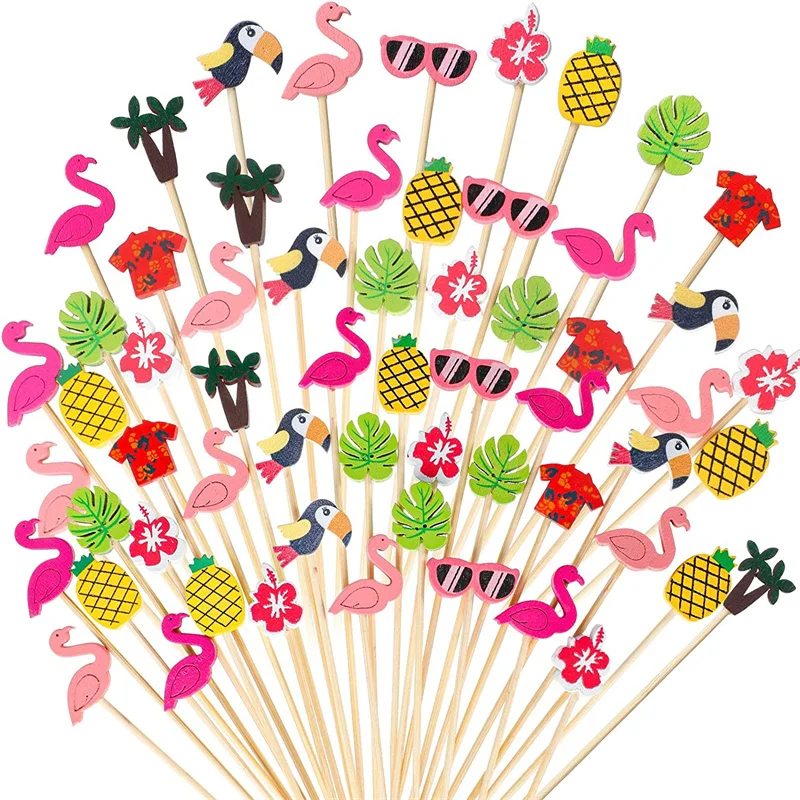 Wooden Sparrows Lock Bamboo Drinking Happy Birthday Banner Design Flag Party Pick With Heart Shape