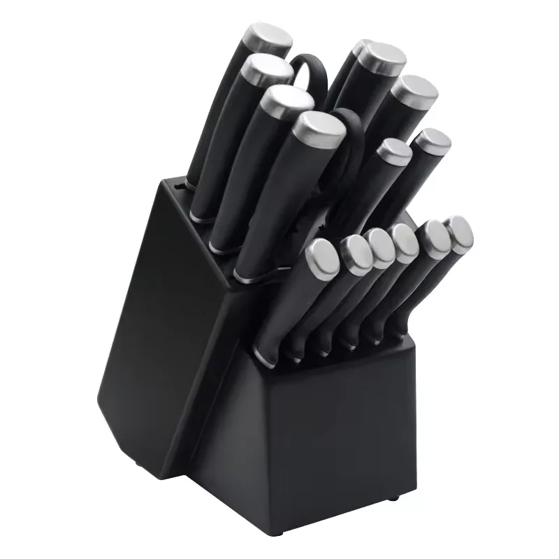 High Quality 17 Pieces Stainless Steel Messer Kitchen Knife Block Set with Knife Sharpener and Scissors