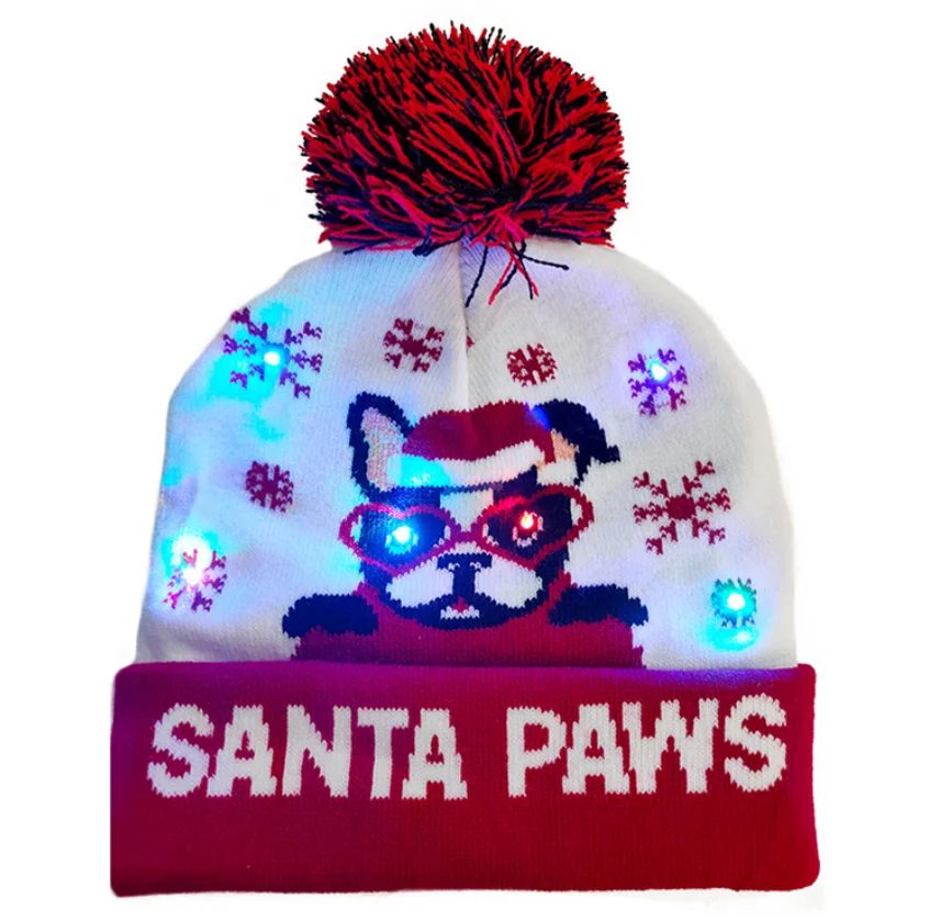 Unisex LED shiny Christmas hats knit beanie Winter cap