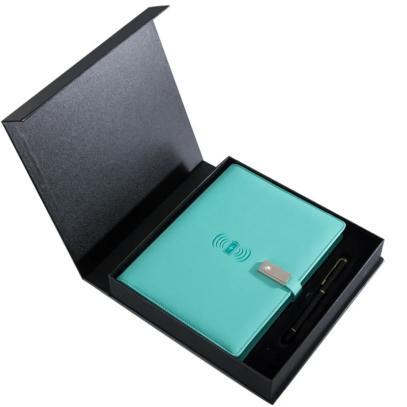 A5 PU cover Notebook powerbank 8000mah diary With Wireless charging notebook With 16G USB flash drive