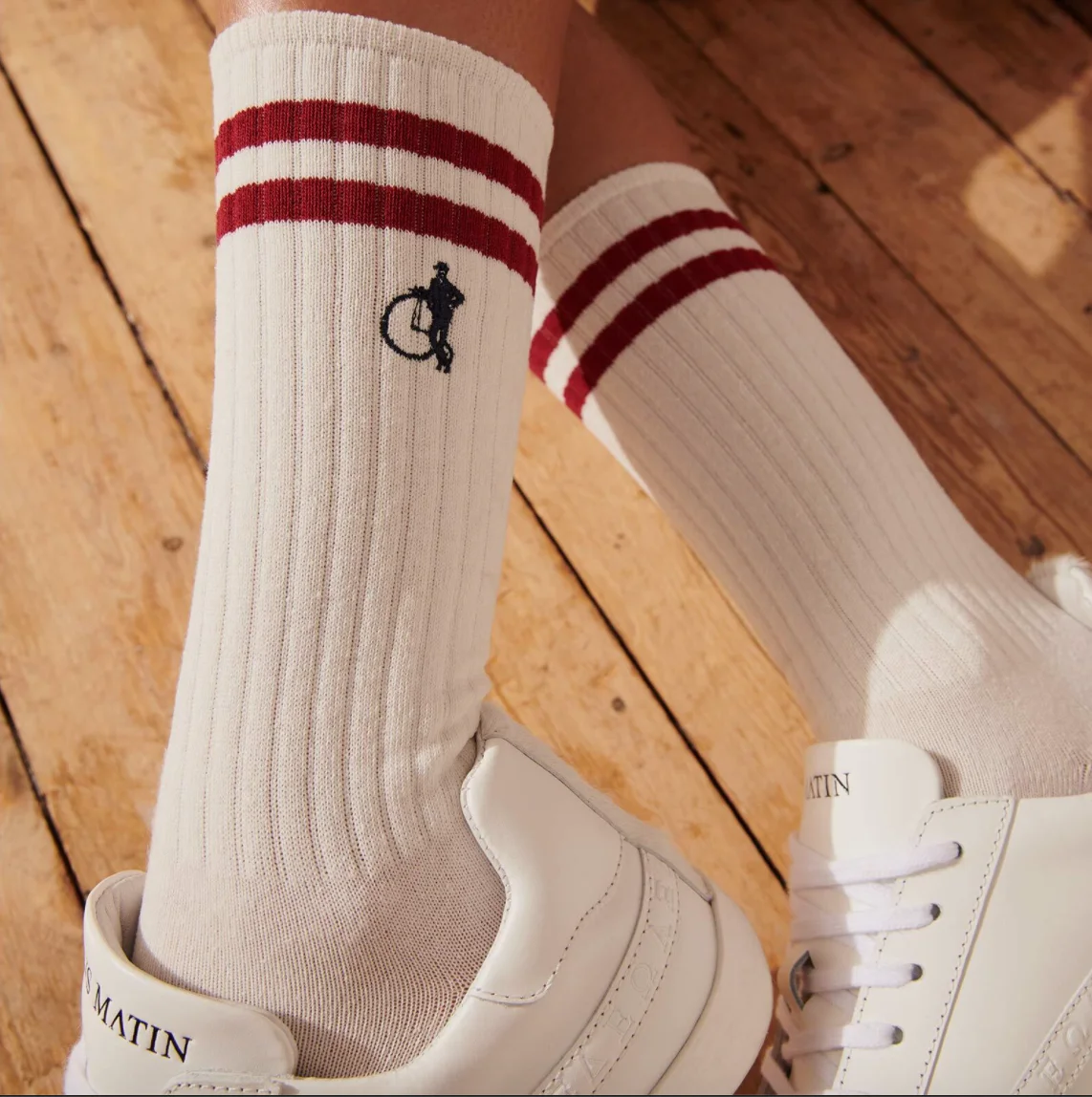 Custom Logo Summer 100% Cotton White Stripes School Girls Knee High Embroidery Logo Rib Socks