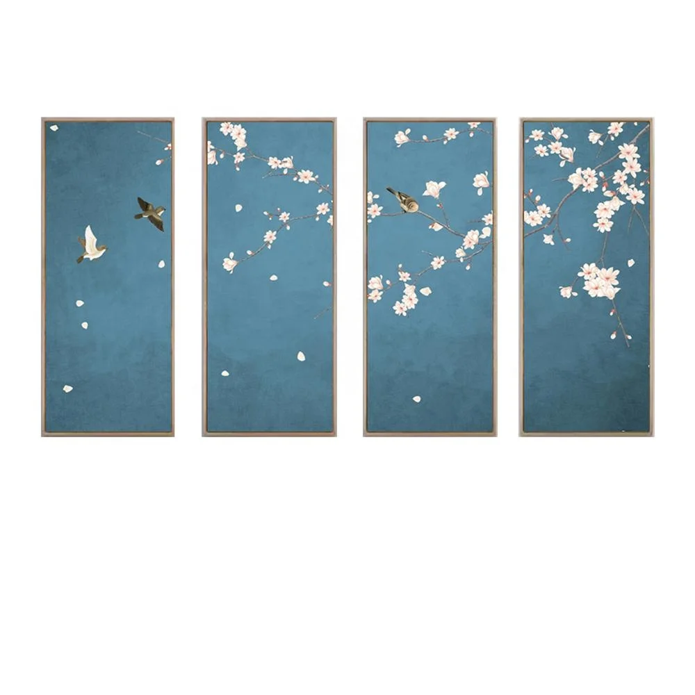 
 Wall Art Prints Decorative Painting Framed Painting 4 Panels Printing Flowers and Birds Painting on Canvas  