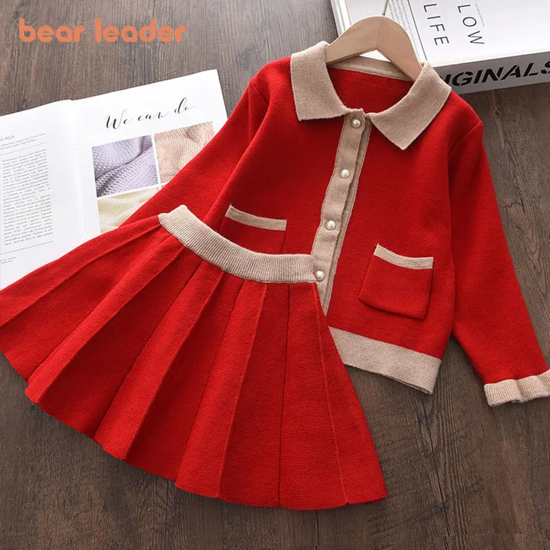 Bear Leader 3-7 Years Children Cute Clothes Baby Girl Knitting Clothing Suits New Fashion Kids Lovely Cardigans And Skirt Outfit
