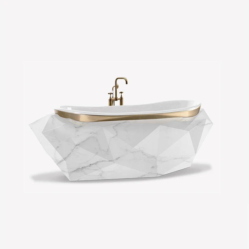 High end luxury metal bathtub Fiberglass 304 stainless steel Irregular Shape Bathtub With Faucet Villa Bathroom Furniture