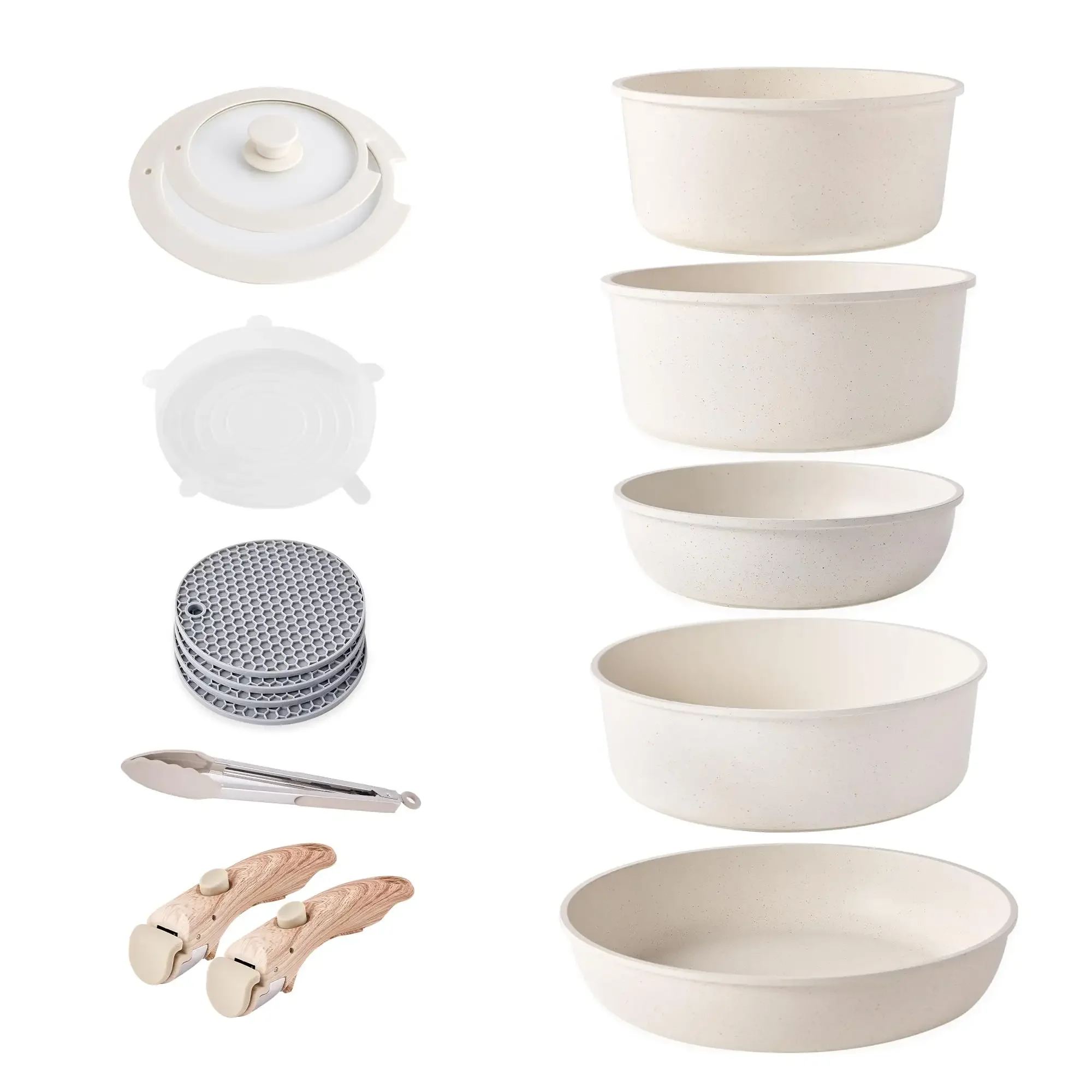 New  Design 16PCS Die Cast Aluminum Detachable Handle Cookware sets with Induction Bottom