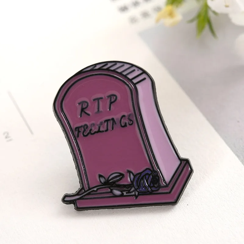 Personalized custom design punk style pink letter coffin metal enamel pin