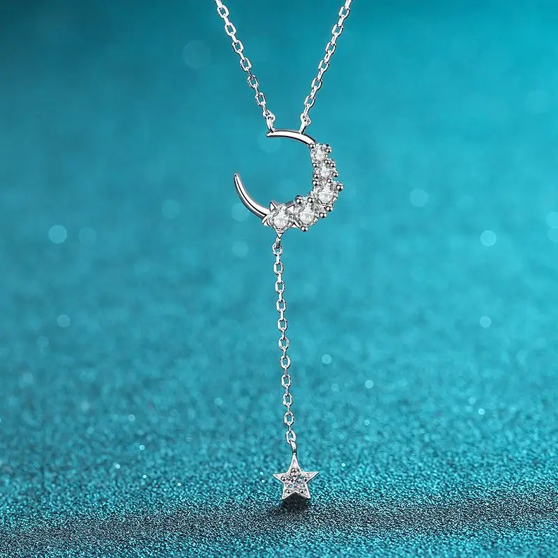 Silver 925 Original Brilliant Cut 0.3 Carat Diamond Test Past D Color Moissanite Pendant Necklace Micro Gemstone Circle Chain