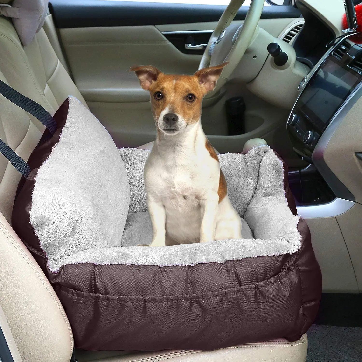 Elevated Plush Dog Car Seat Bed , Car Front Seat Bed for Small Dogs