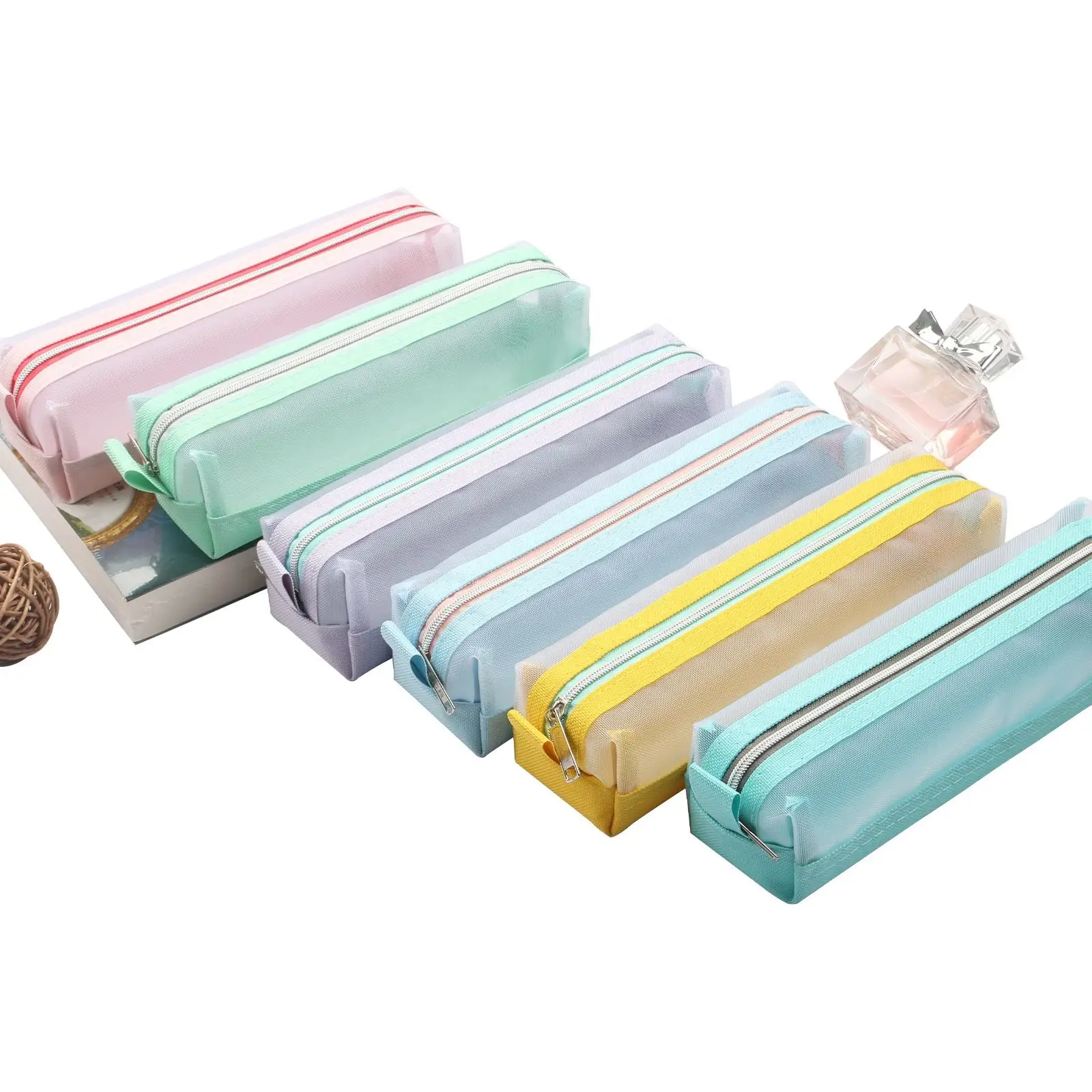 Wholesale Low Price Custom Logo Cartoon Cute Mesh Oxford Fabric School Pencil bag Color Pencil Case Creative Pen Case Pouch