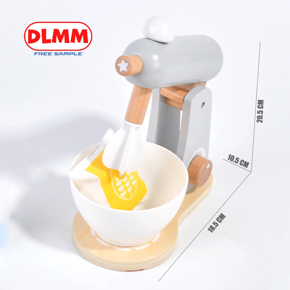 7-Piece Wooden Kitchen Play Set Little Baker Family Game Educational Cooking Play Foods with Mixer Box Packed