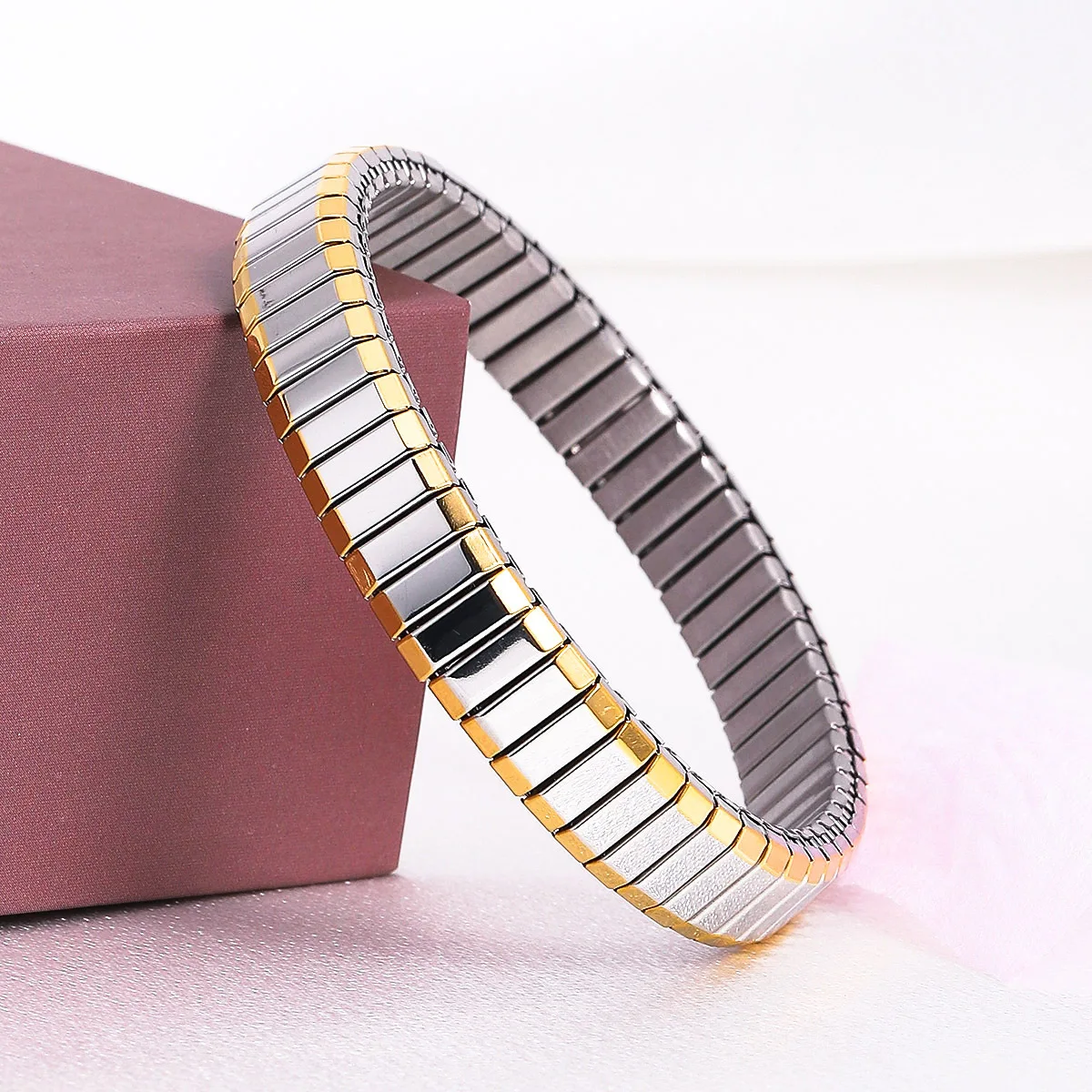 2024 Fashion Jewelry Stainless Steel Elastic Bracelet Flexible Wide Stretch Wristband Bangle Bracelets