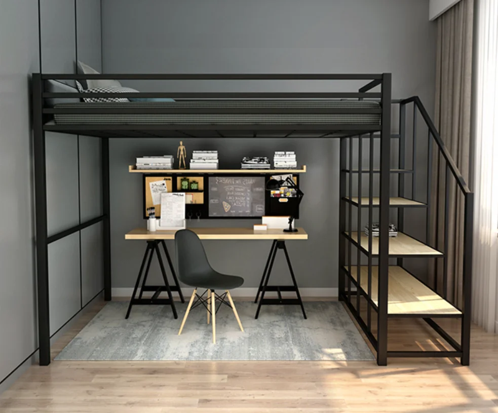 
Nordic Wind Modern Simple Bed-Up and-Down Dormitory Multifunctional Pavilion Elevated Single Bunk Beds 