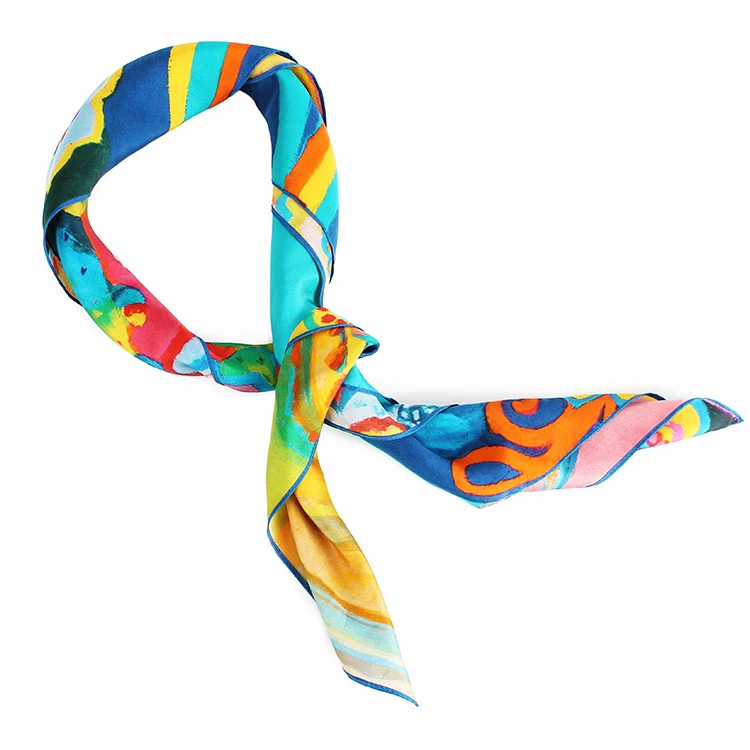 Dacheng Wholesale Custom Made Women Scarves Painting Printed Shawl Square Silk Scarf