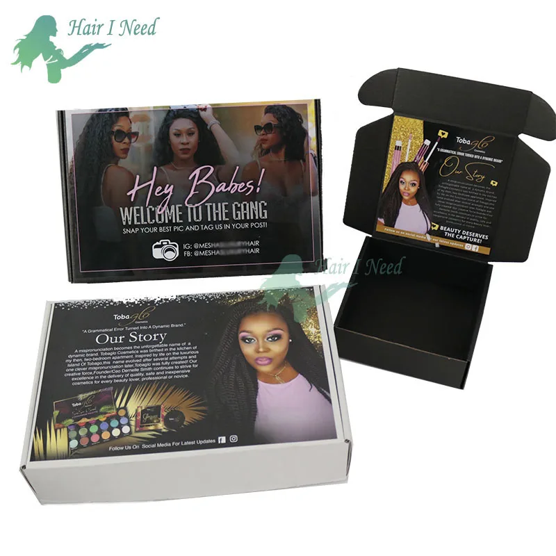 Luxury corrugated mailer box with stickers can be printed any color logo for hair packaging