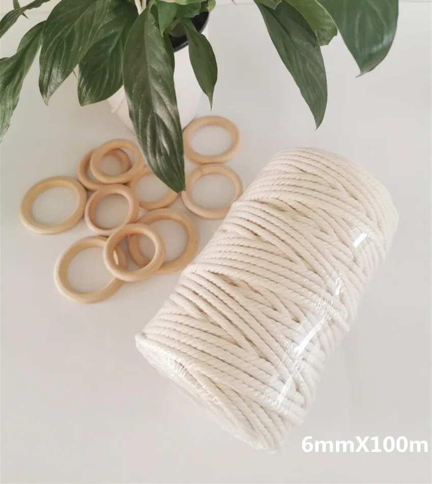 Оптовая продажа, термоусадочная упаковка, высококачественный витой шнур из чистого хлопка для макраме, 4 мм х 100 м