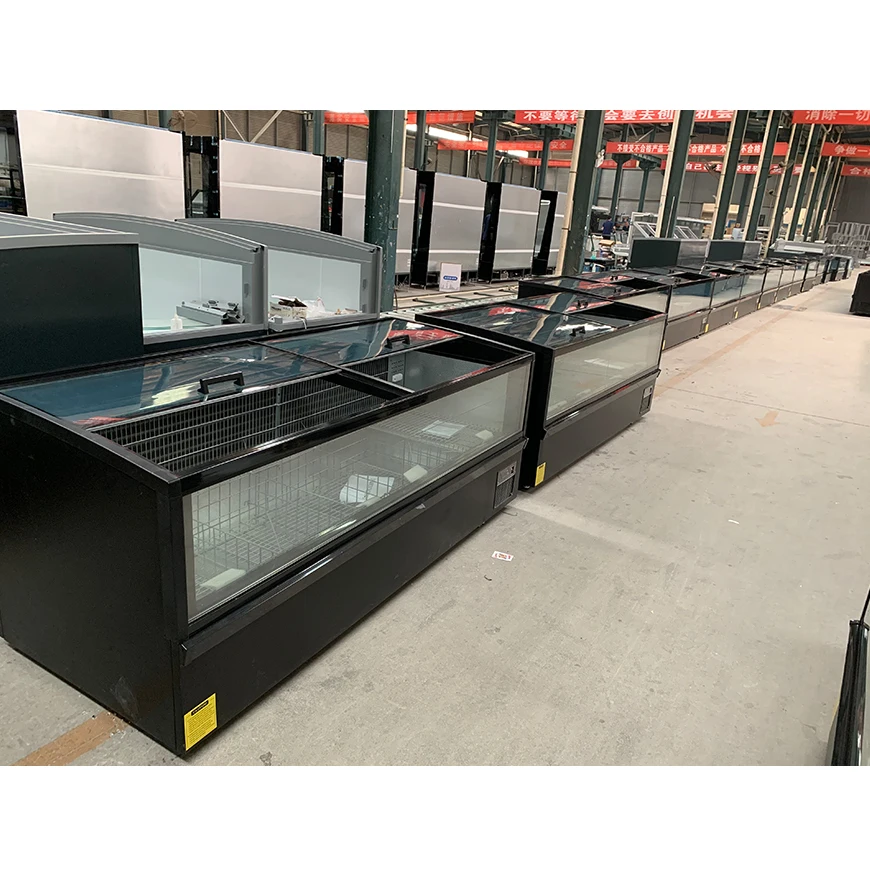 Top Sliding Door Fridges Commercial Display Horizontal Island Freezer Deep Freezers with Large Glass Area