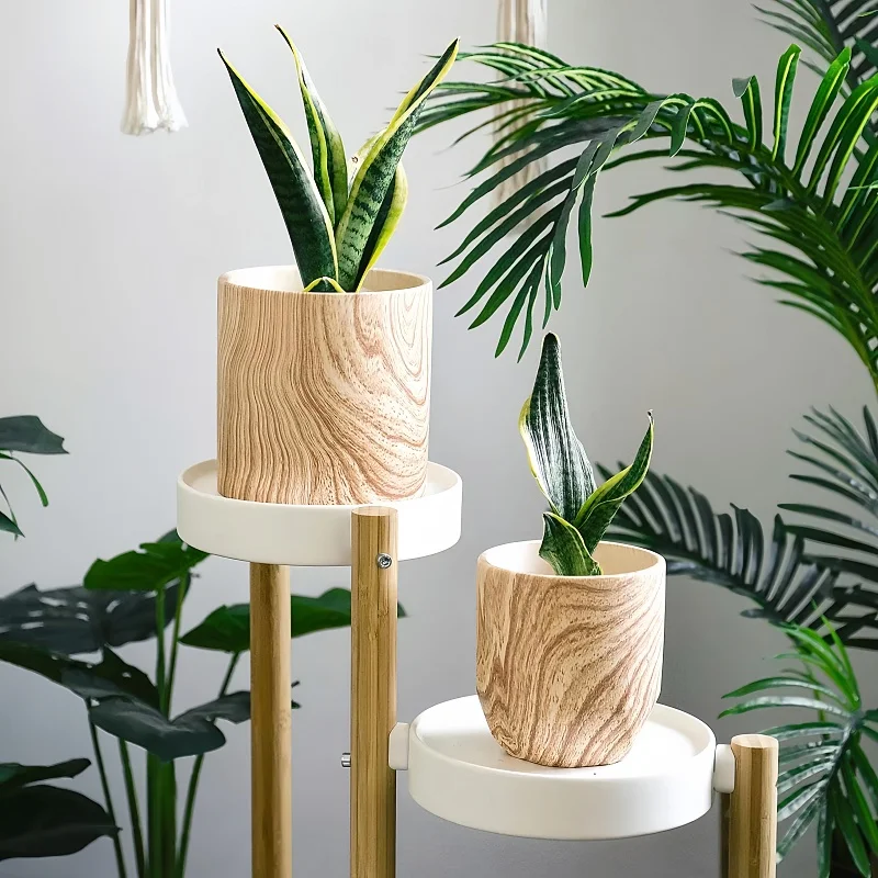 water transfer printing wood texture ceramic Planter Plant Pot