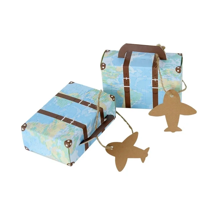 Chocolate Wedding Baby Small Cardboard Mini Suitcases Design Goodies Paper Gift Box Packaging With Handle For Wedding Sweets