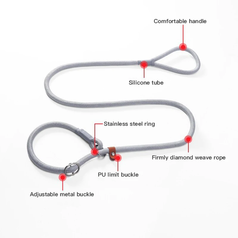 5 Feet Slip Lead Dog Leash Reflective No Choke Strong Braided Rope Slip-on Training Leash With Comfortable Handle Training Lead