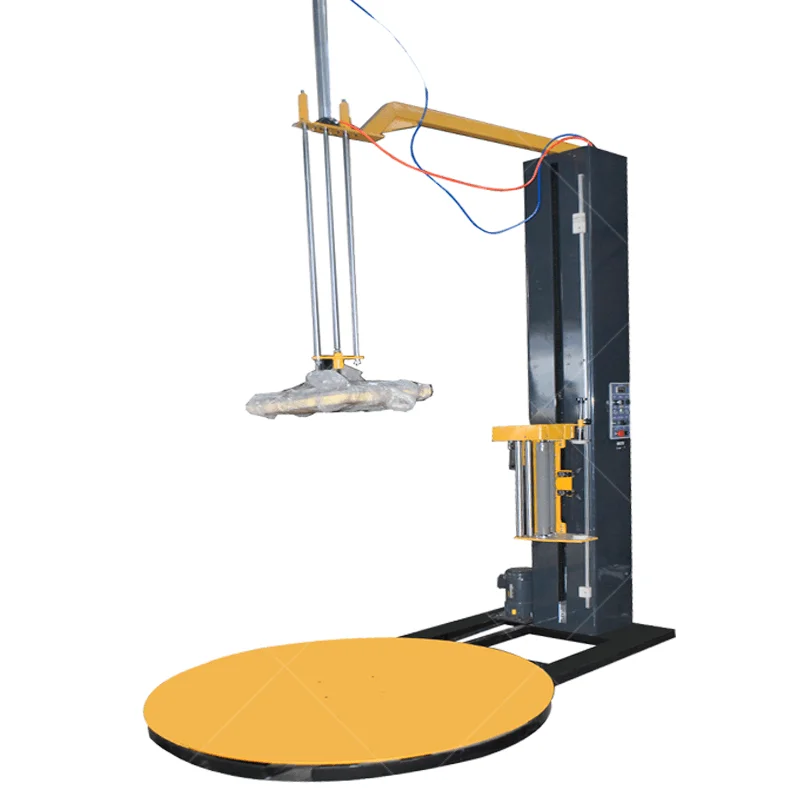 Top plate pre-stretch pallet door wrapping machine