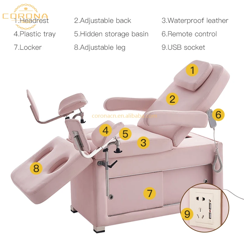 Clinic Hospital Gynecology Chair Exam Bed 2 Motors Electric Massage Treatment Table With Cabinet
