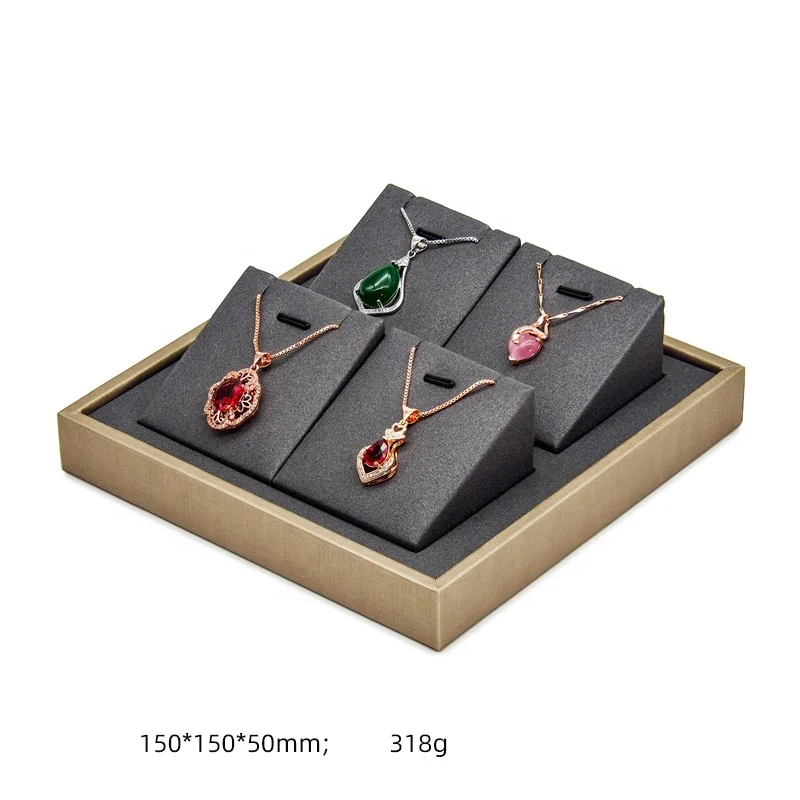 Jewelry stand display props for ring necklace earrings set bust holder black PU leather jewellery display stands sets