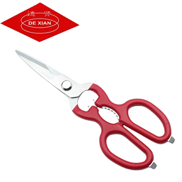 Dexian factory wholesale new design stainless steel multi-functional teeth and bottle opener kitchen scissors
