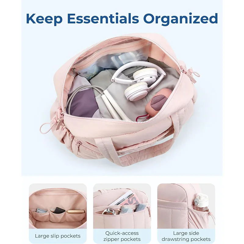 Factory Wholesale Good Quality Large Capacity Quilted Nylon Duffle Bag Waterproof Travel Overnight Puffer Duffel Bag