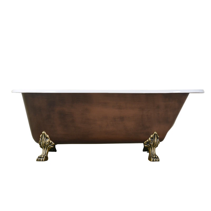 Cast Iron Freestanding Square Bath Tub Solid Enamel Surface Flat Rim Bathtub On Lion Paw Feet