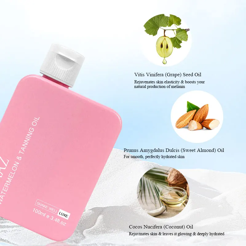 Tanning Oil Spray Private Label 100ml Watermelon mango Coconut Sun Tan Body Oil Accelerator Sunbed Tanning Oil