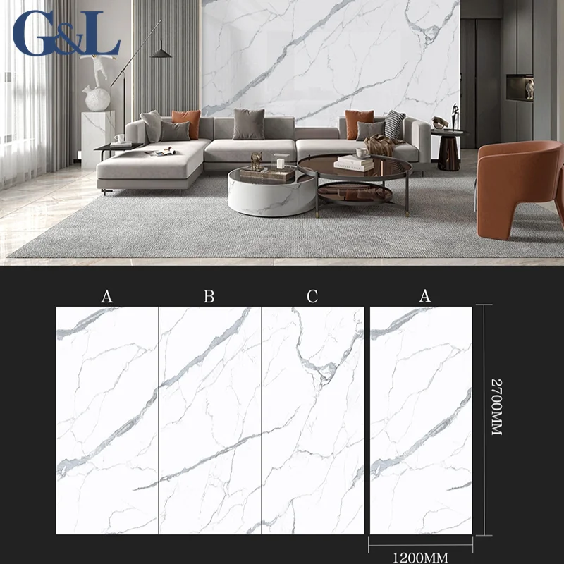 Белый спеченный камень Carrara оптовая продажа 1200x2700x9 мм белый для гостиной фоновая стена