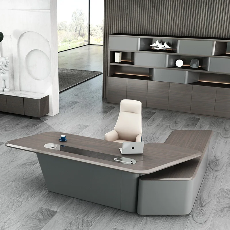 Luxury Electric Lift Standing Desk Office Furniture Modern CEO Boss Manager L Shape Executive Office Desk