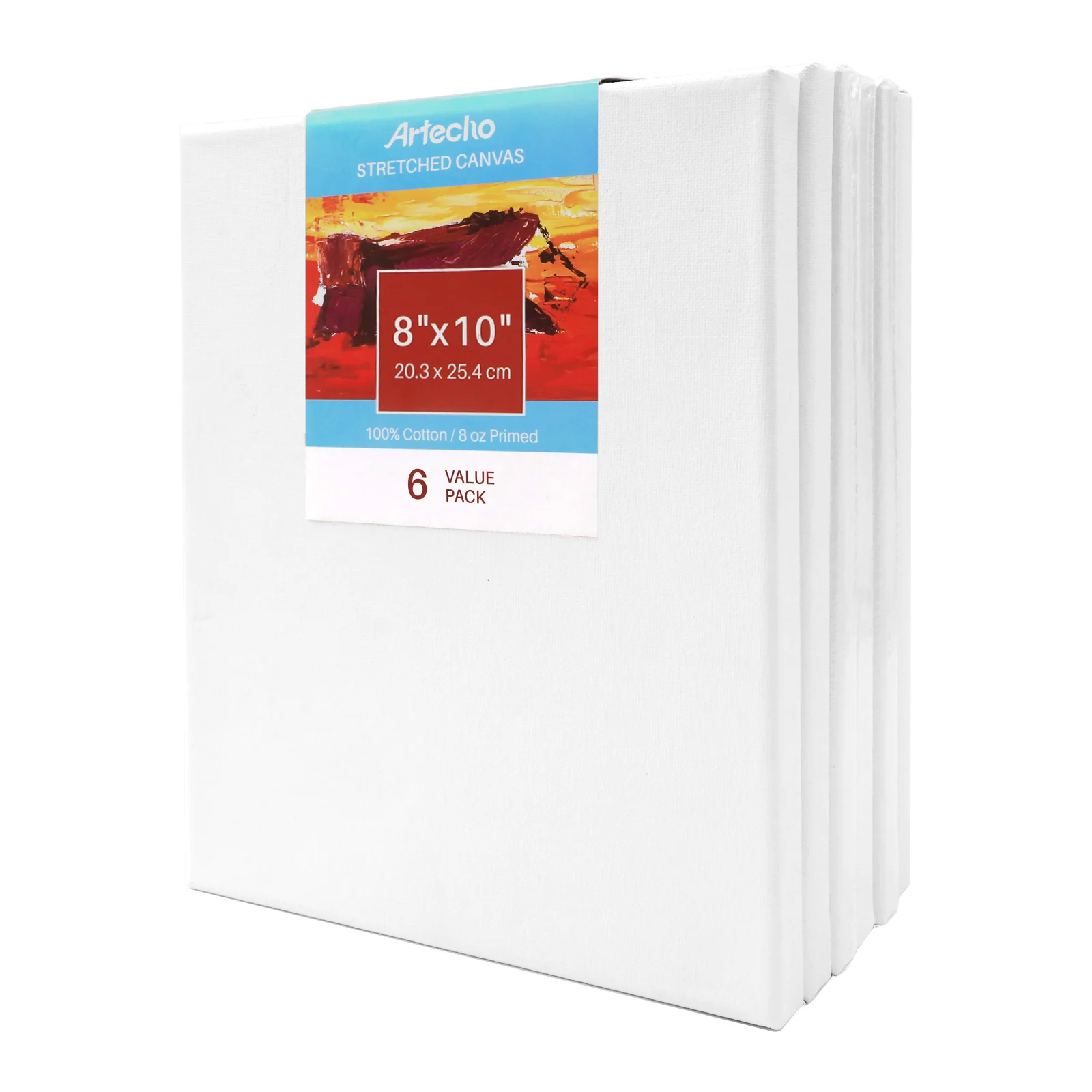 Artecho art canvas stretched canvas pad 8x10'  Blank 6 Pack,painting canvas