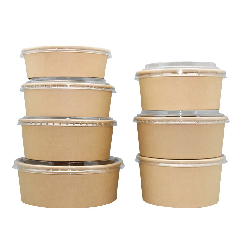 Custom made 750ml 1000ml 32 oz disposable biodegradable  containers take away cup bowl pla bowl  kraft  salad bowl  with lid