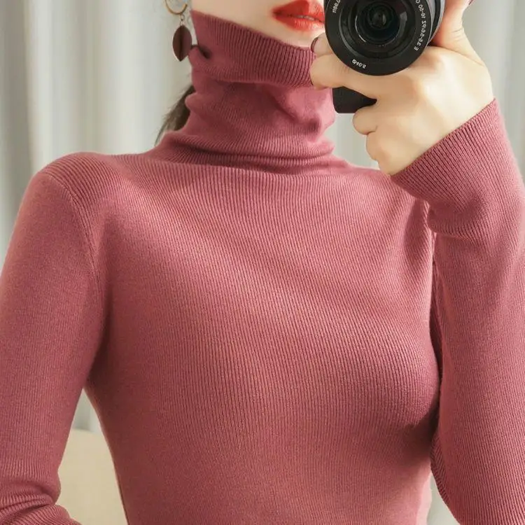 High Quality Women Thick Sweater Autumn Winter Knitted Bottoming Warm Shirt Turtleneck Slim Fit Lady Fashion Sweaters