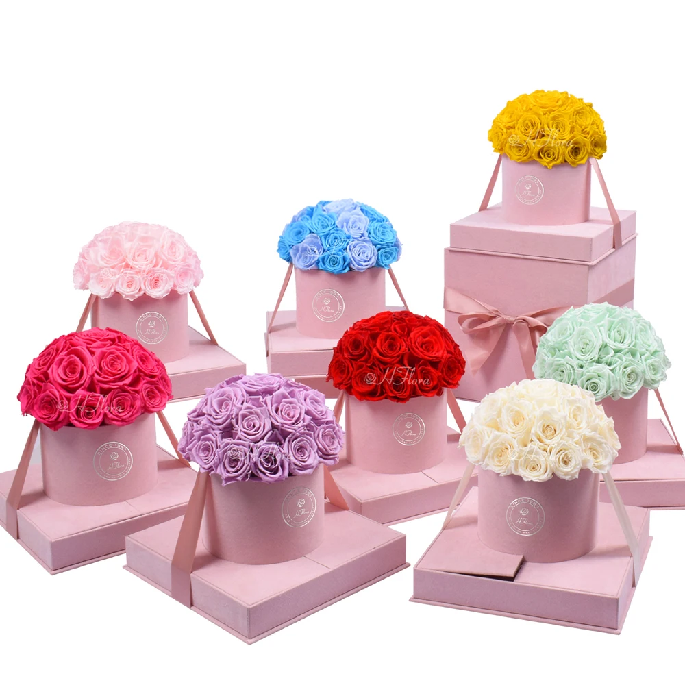 HFloral Custom Wholesale Wedding party Holiday Gifts long life lasting rose box preserved roses in a box everlasting roses box