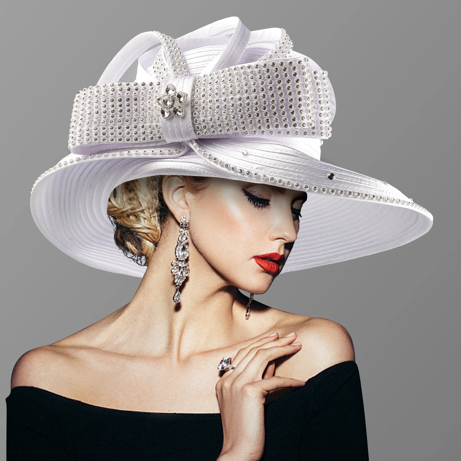 Most Popular Charming Diamond Fascinator Hat Elegant Versatile Cloth Church Hat Big Formal Hat for Women Dance Party Decoration